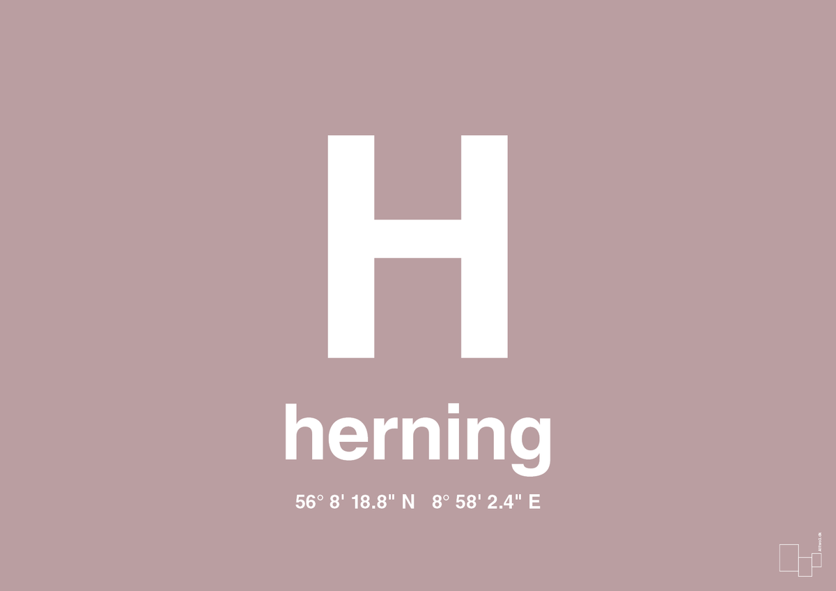 plakat: byplakat herning med koordinater - light rose-Byer-A1two3