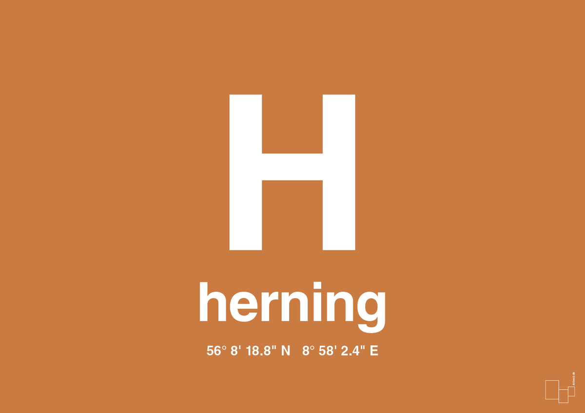 plakat: byplakat herning med koordinater - rumba orange-Byer-A1two3