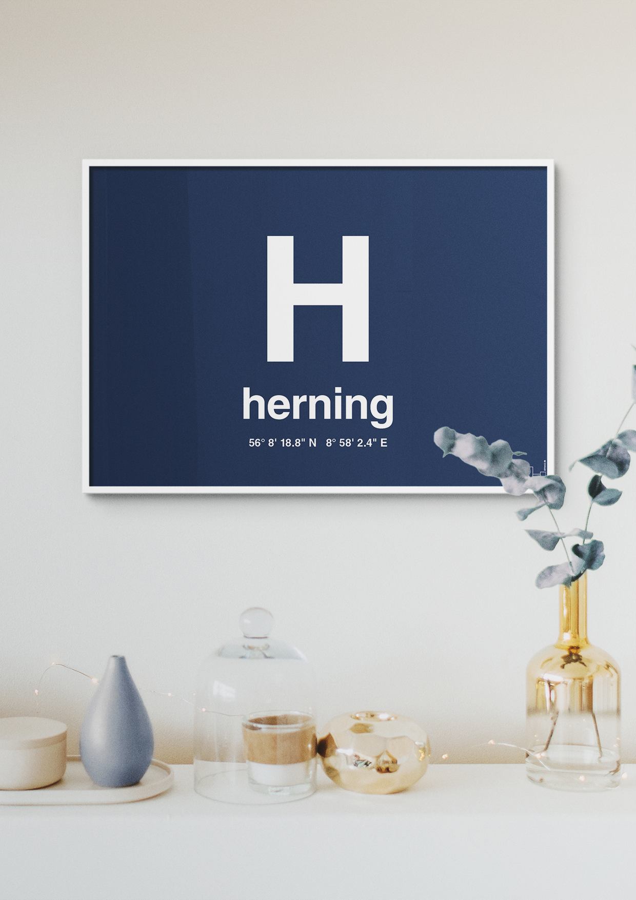 plakat: byplakat herning med koordinater - graphic charcoal-Byer-A1two3