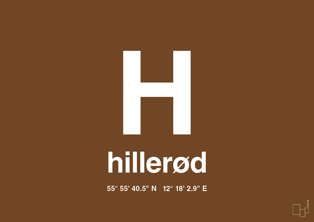 plakat: byplakat hillerød med koordinater - dark brown-Byer-A1two3