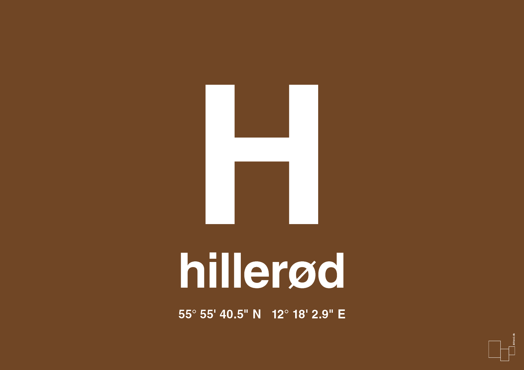 plakat: byplakat hillerød med koordinater - dark brown-Byer-A1two3