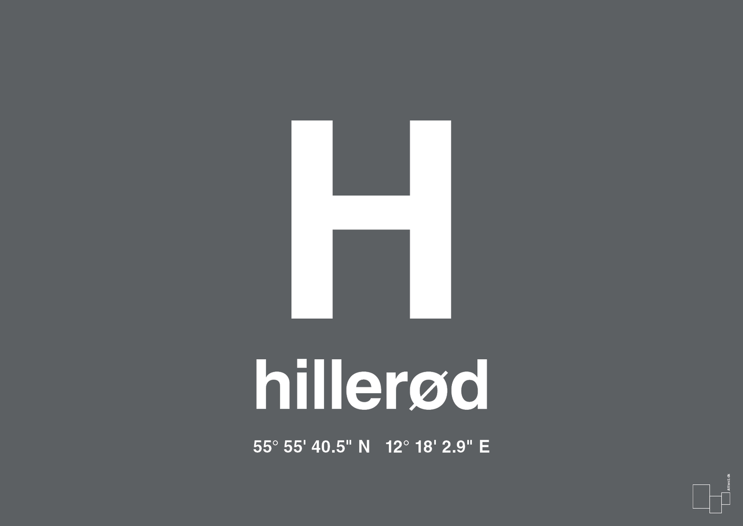 plakat: byplakat hillerød med koordinater - graphic charcoal-Byer-A1two3