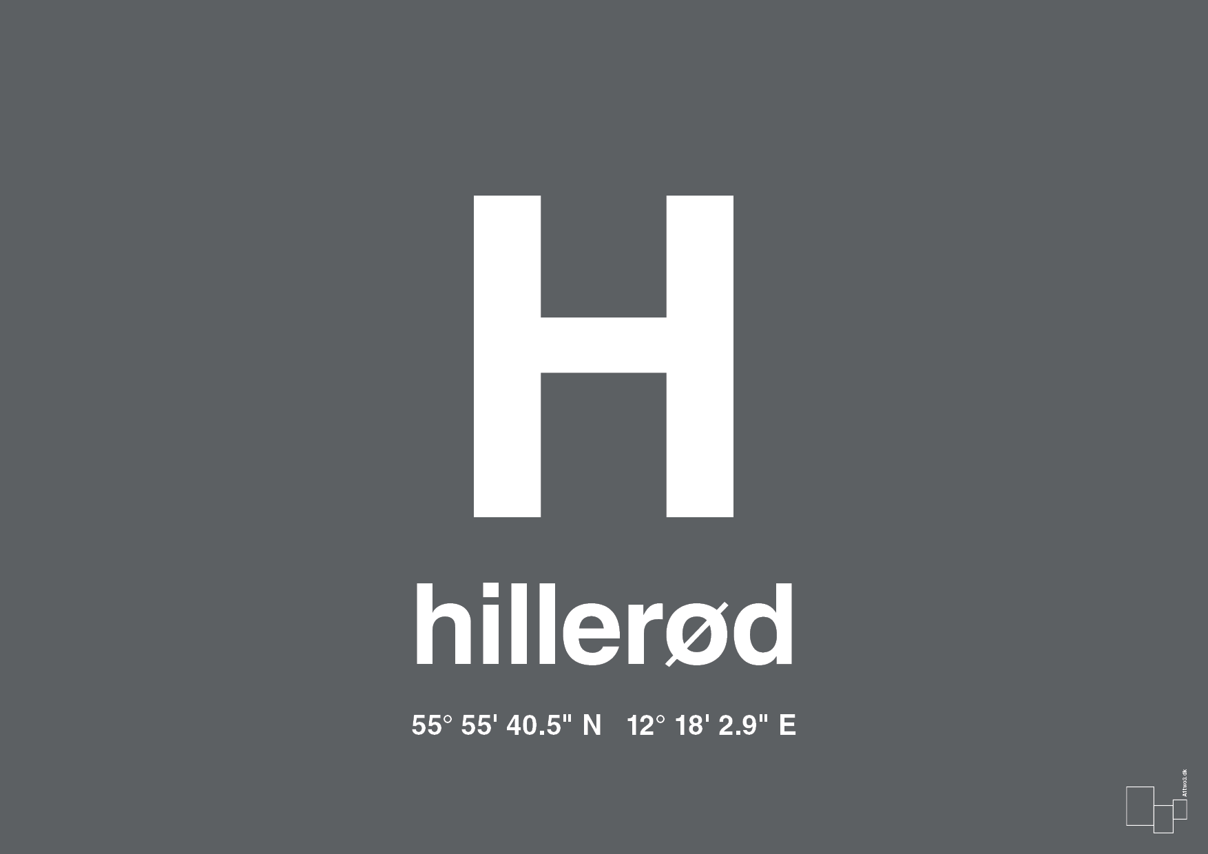 plakat: byplakat hillerød med koordinater - graphic charcoal-Byer-A1two3