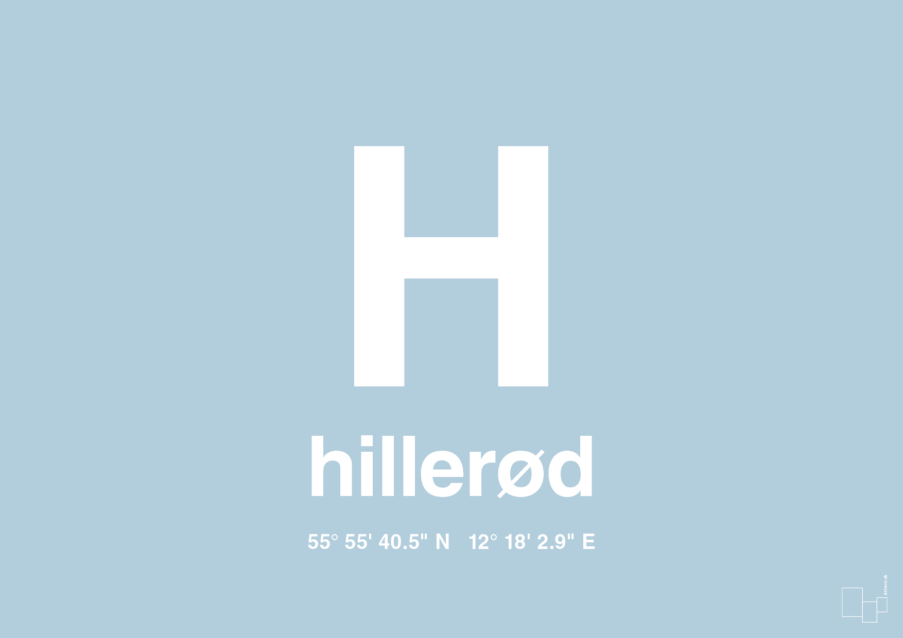 plakat: byplakat hillerød med koordinater - heavenly blue-Byer-A1two3