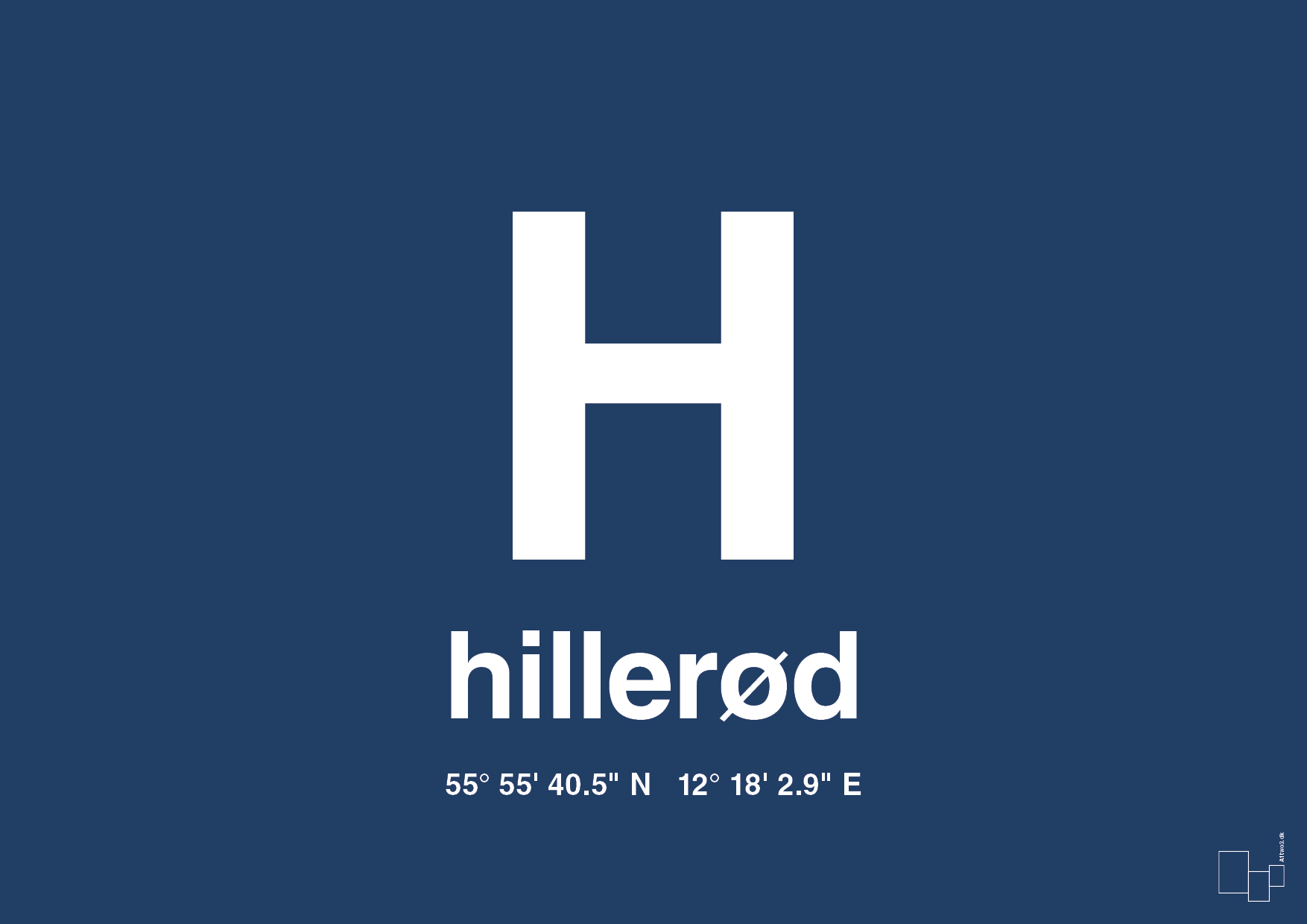 plakat: byplakat hillerød med koordinater - lapis blue-Byer-A1two3
