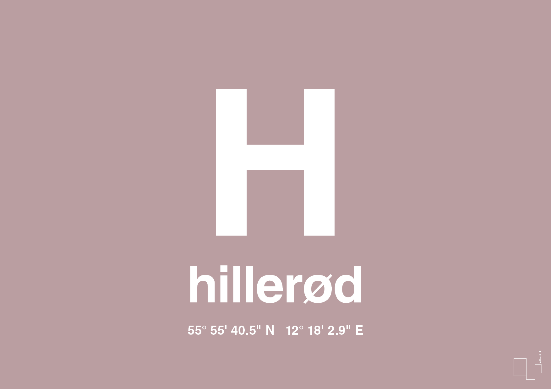 plakat: byplakat hillerød med koordinater - light rose-Byer-A1two3