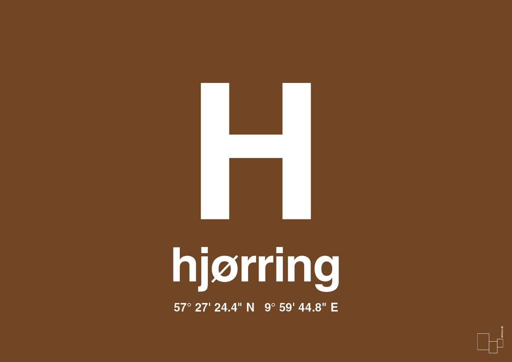 plakat: byplakat hjørring med koordinater - dark brown-Byer-A1two3