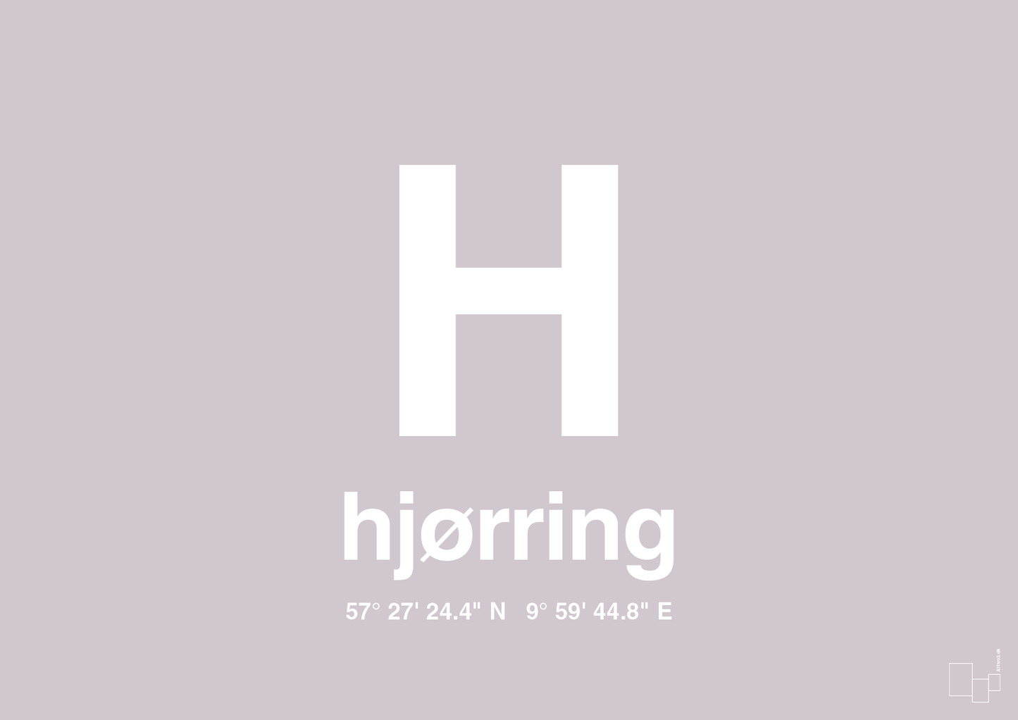 plakat: byplakat hjørring med koordinater - dusty lilac-Byer-A1two3
