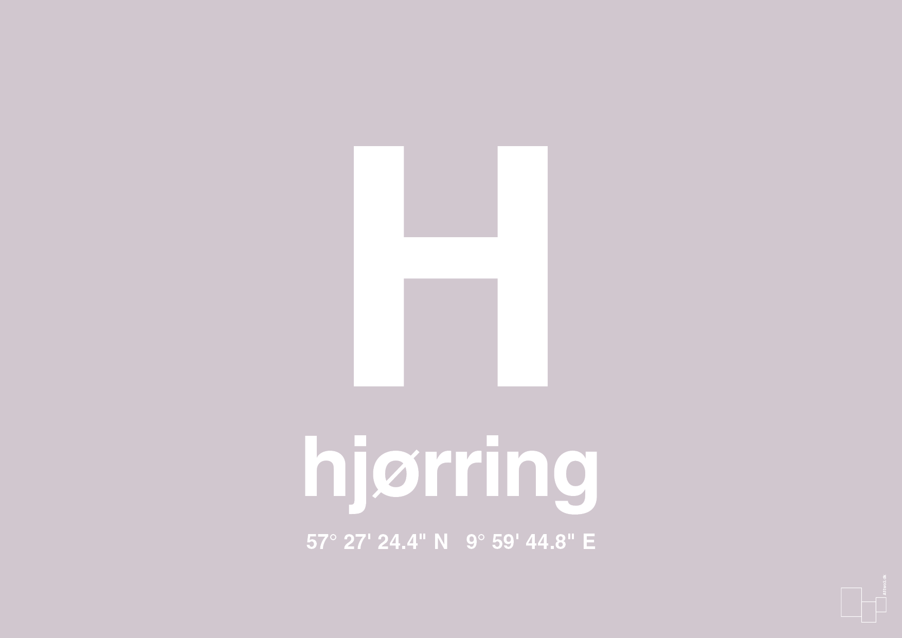 plakat: byplakat hjørring med koordinater - dusty lilac-Byer-A1two3