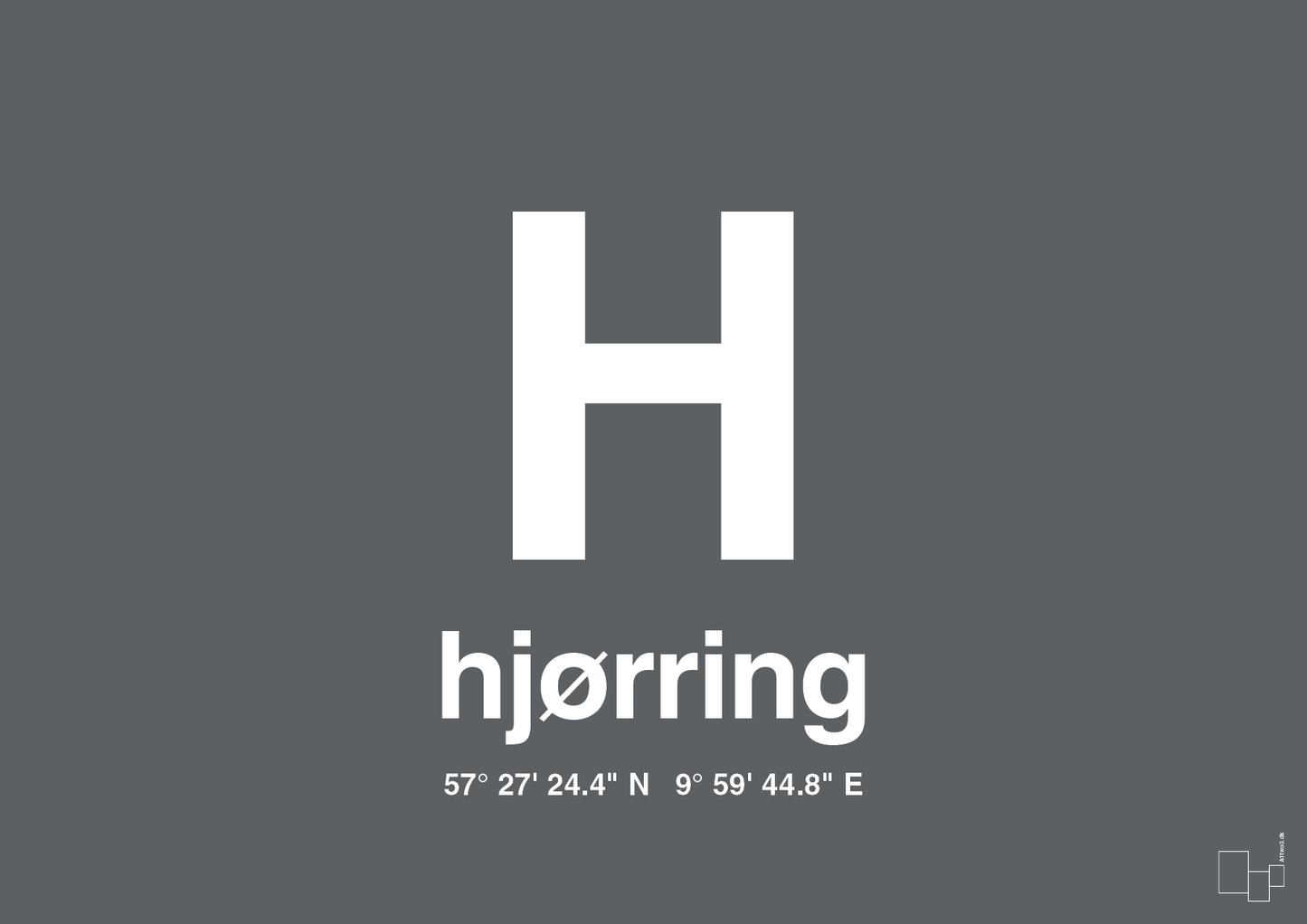 plakat: byplakat hjørring med koordinater - graphic charcoal-Byer-A1two3