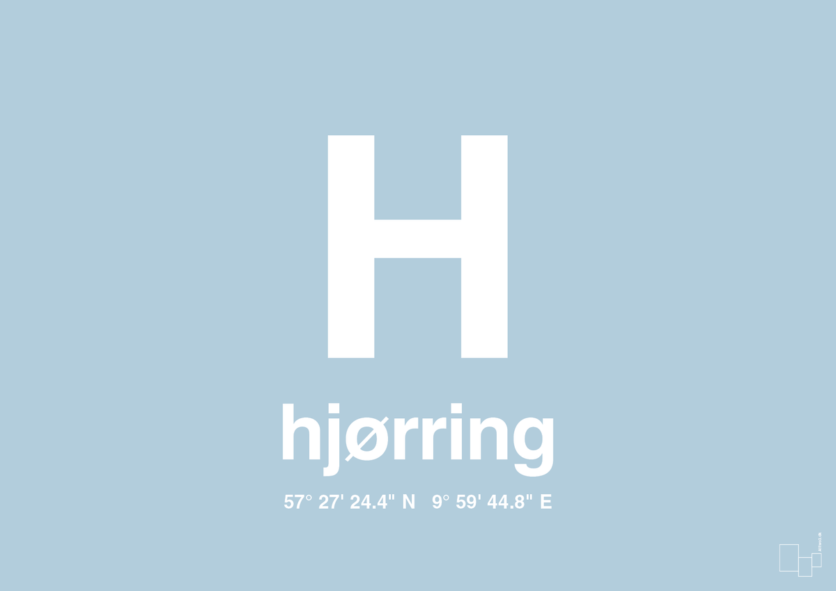 plakat: byplakat hjørring med koordinater - heavenly blue-Byer-A1two3