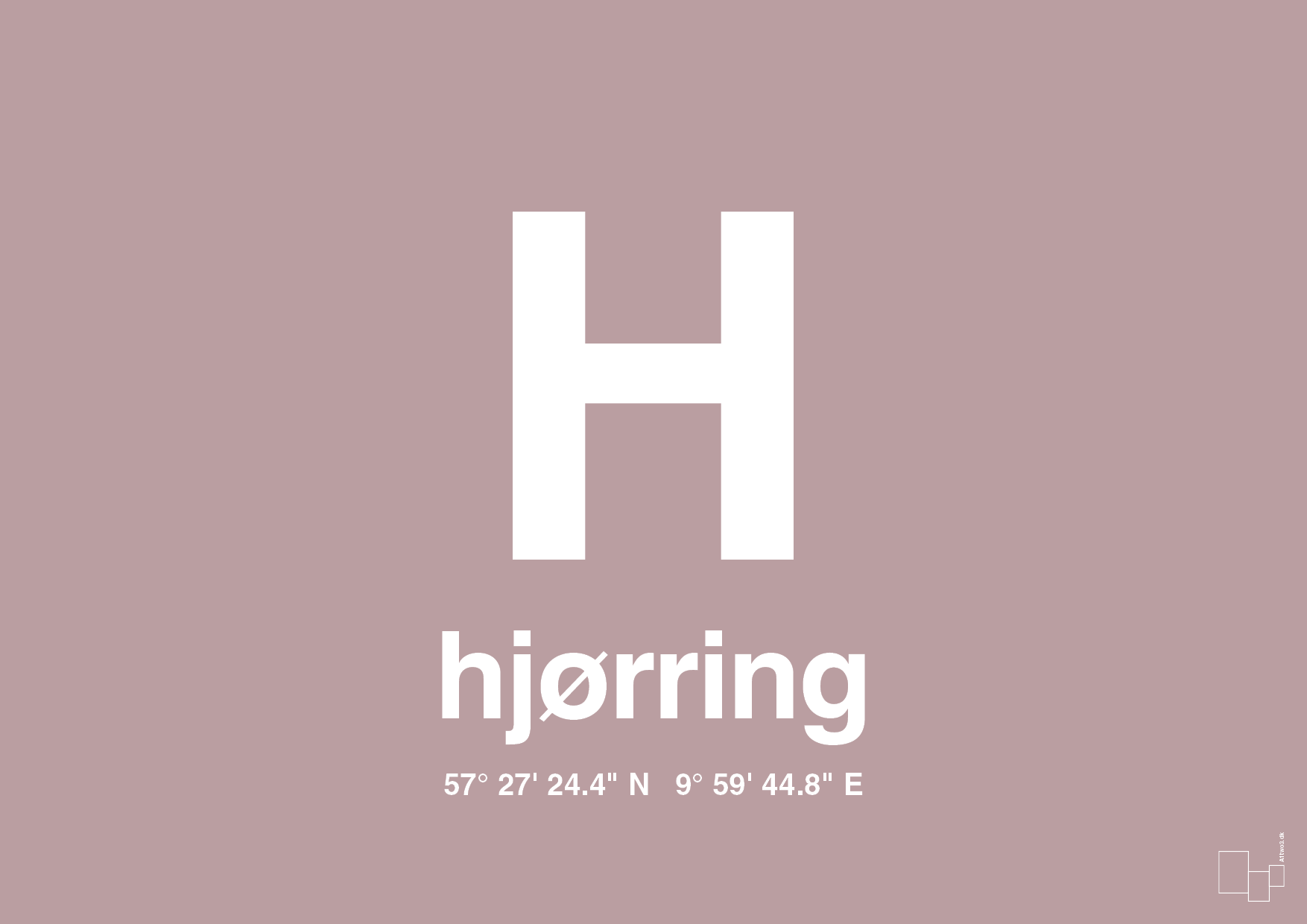 plakat: byplakat hjørring med koordinater - light rose-Byer-A1two3