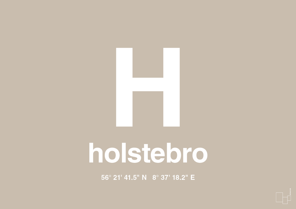 plakat: byplakat holstebro med koordinater - creamy mushroom-Byer-A1two3