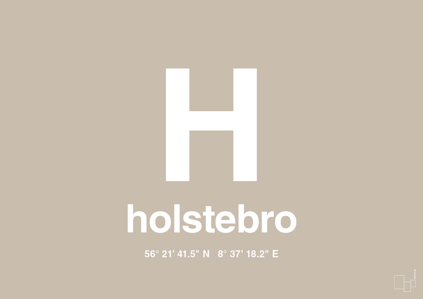 plakat: byplakat holstebro med koordinater - creamy mushroom-Byer-A1two3