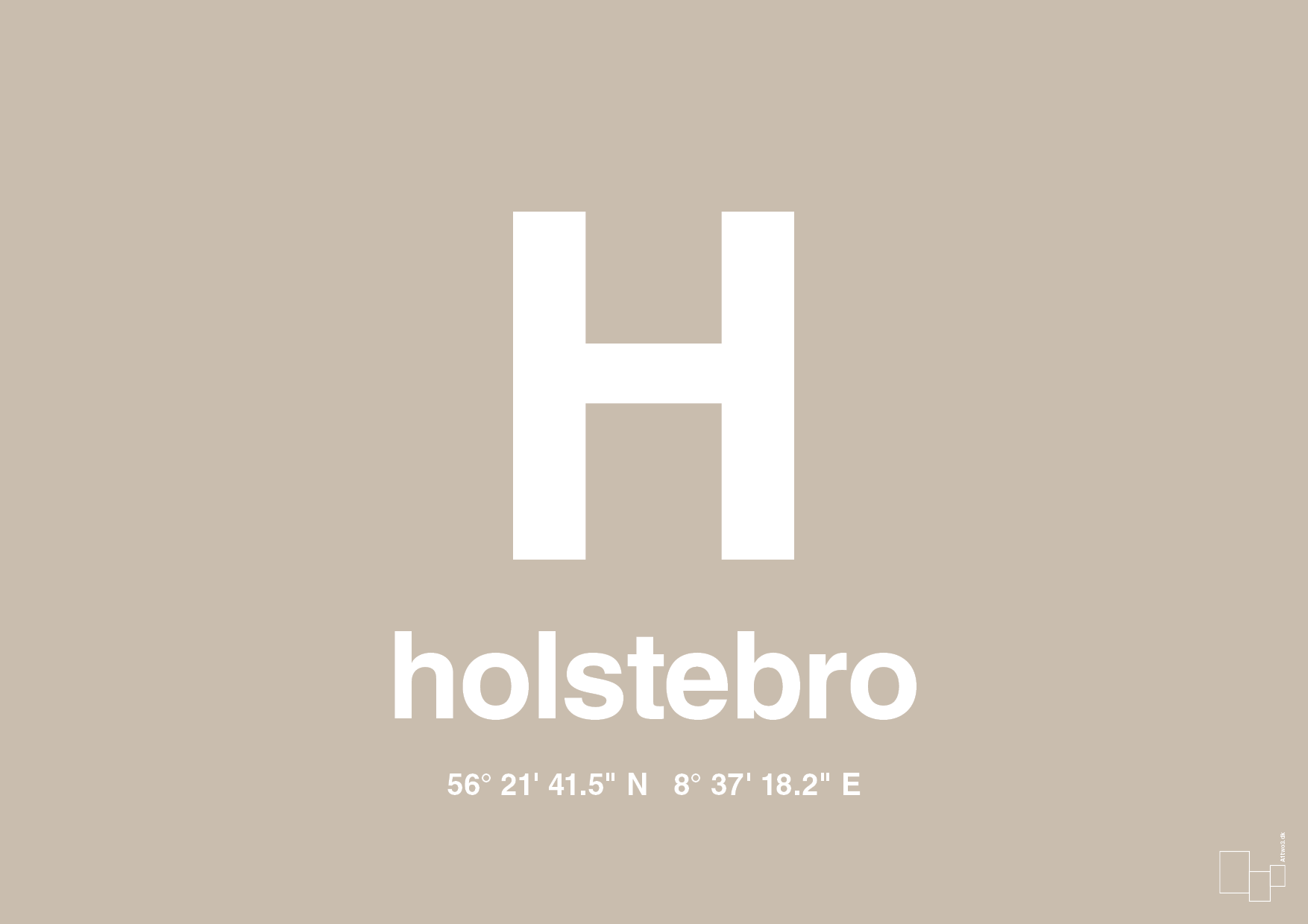 plakat: byplakat holstebro med koordinater - creamy mushroom-Byer-A1two3
