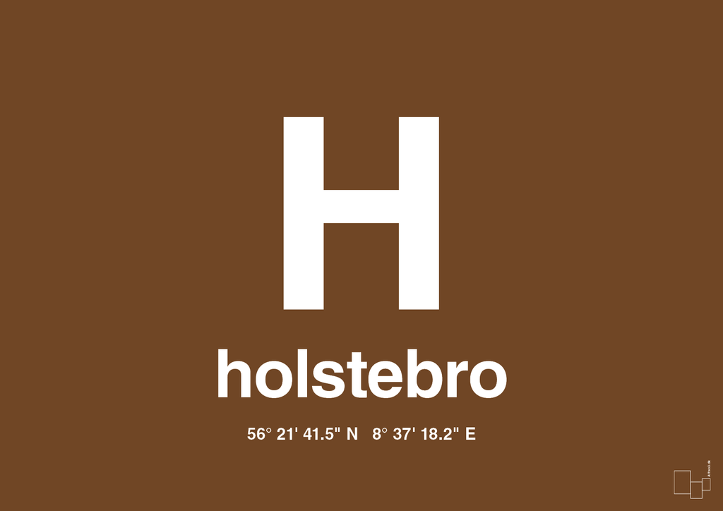plakat: byplakat holstebro med koordinater - dark brown-Byer-A1two3