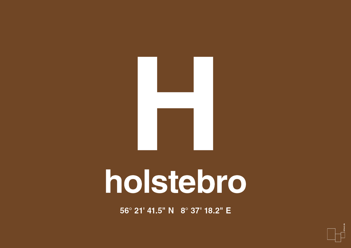 plakat: byplakat holstebro med koordinater - dark brown-Byer-A1two3