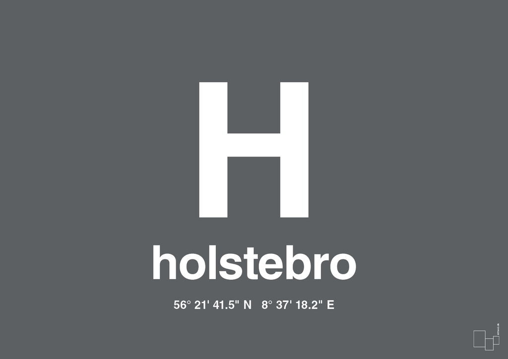 plakat: byplakat holstebro med koordinater - graphic charcoal-Byer-A1two3