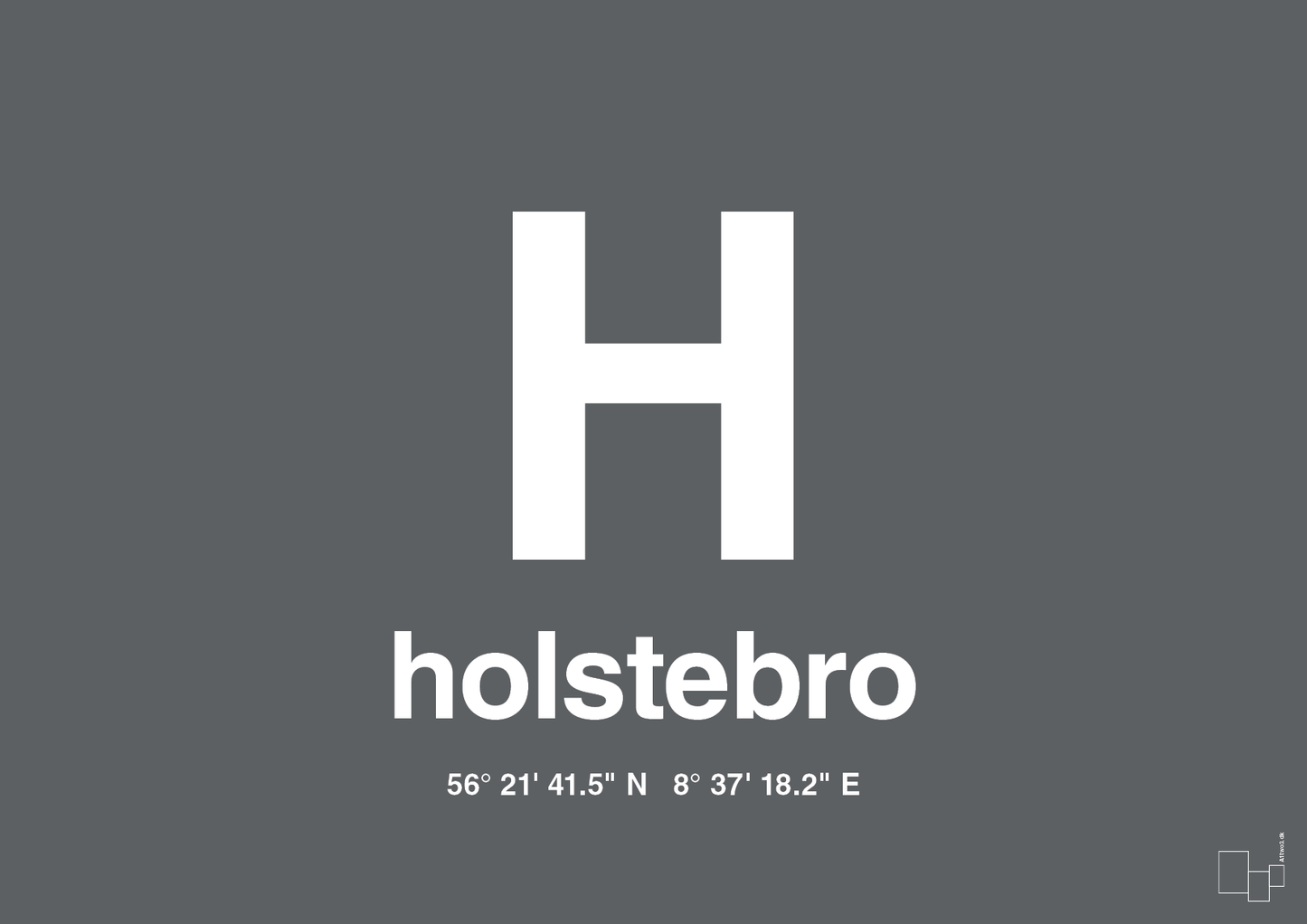 plakat: byplakat holstebro med koordinater - graphic charcoal-Byer-A1two3
