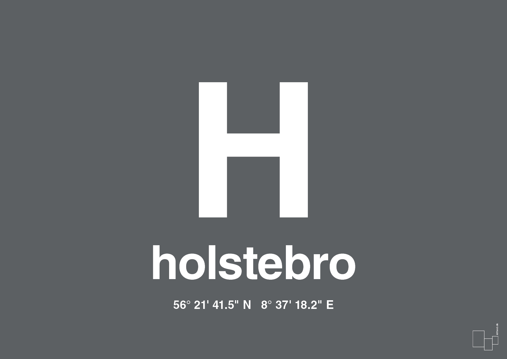 plakat: byplakat holstebro med koordinater - graphic charcoal-Byer-A1two3