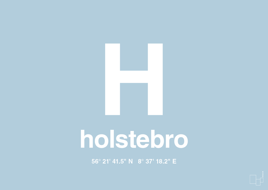 plakat: byplakat holstebro med koordinater - heavenly blue-Byer-A1two3