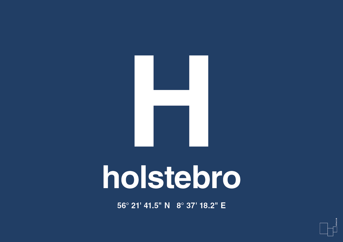 plakat: byplakat holstebro med koordinater - lapis blue-Byer-A1two3