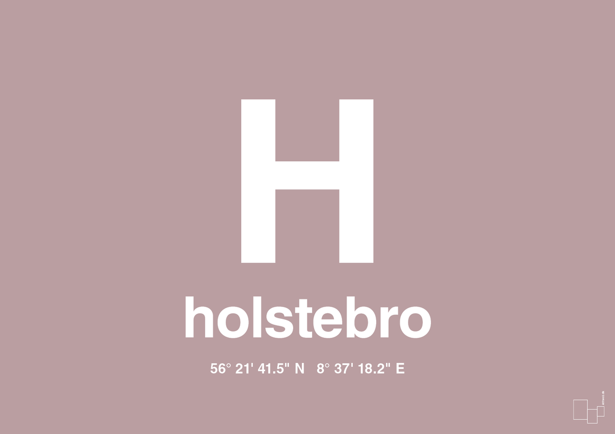plakat: byplakat holstebro med koordinater - light rose-Byer-A1two3