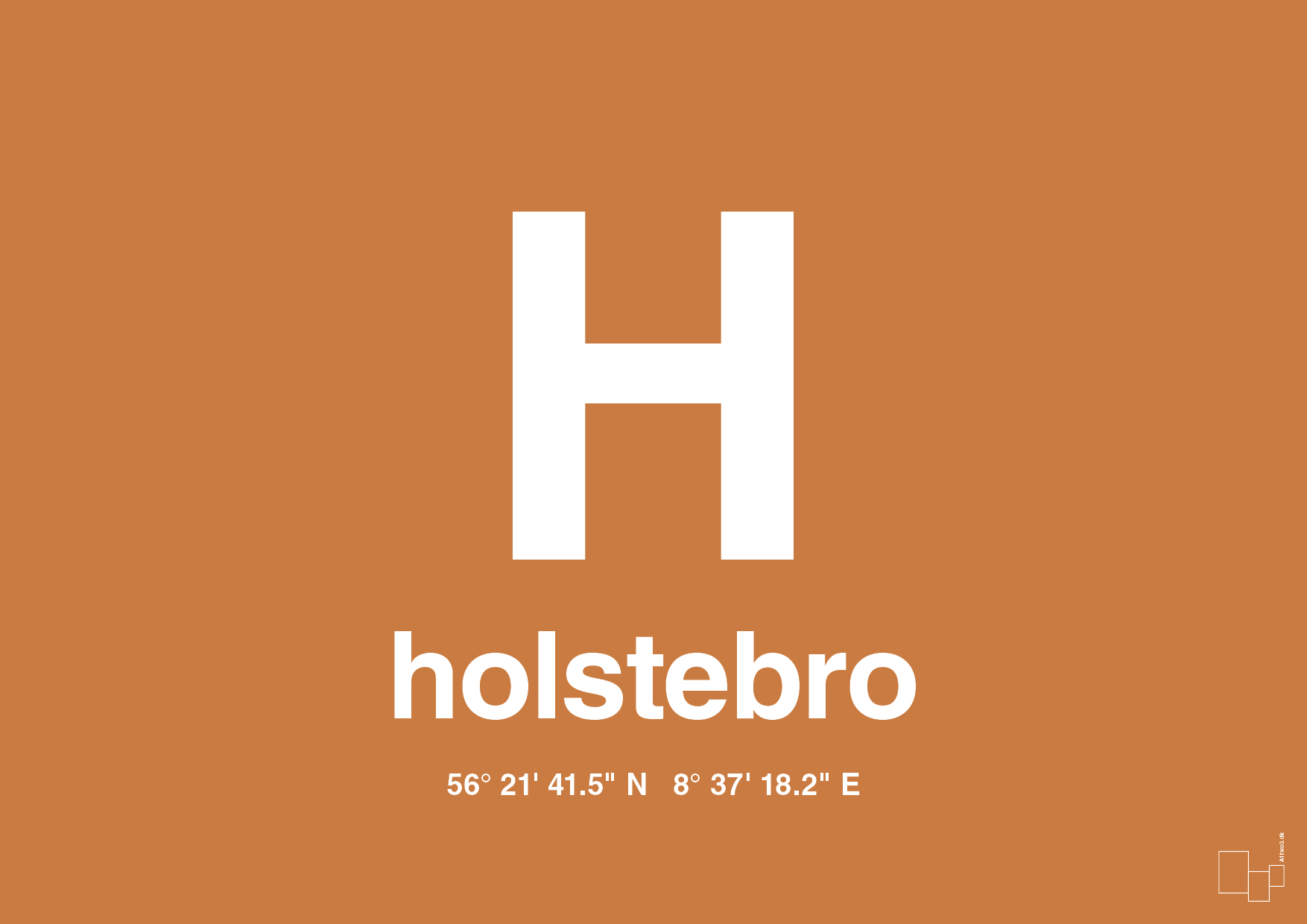 plakat: byplakat holstebro med koordinater - rumba orange-Byer-A1two3
