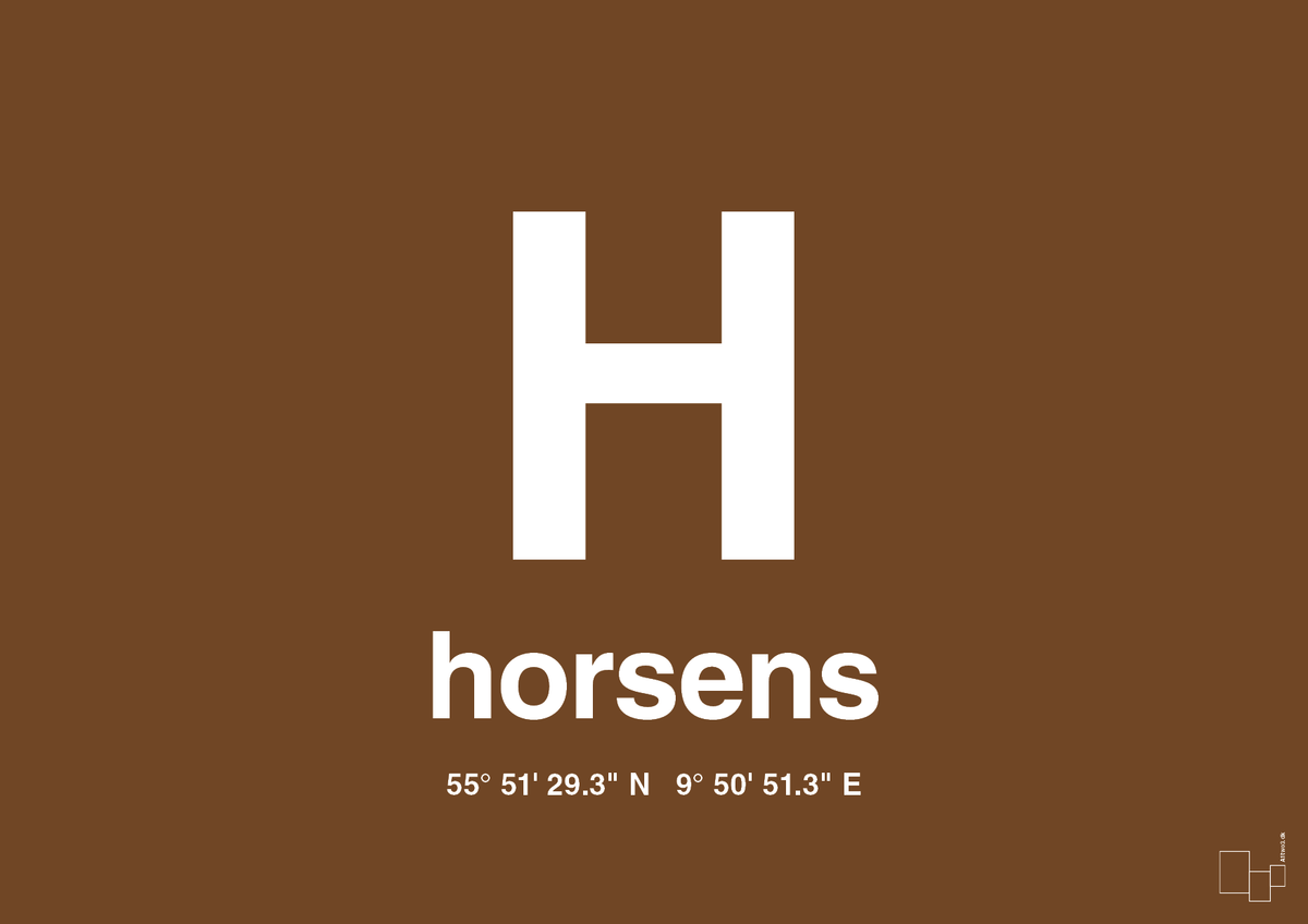 plakat: byplakat horsens med koordinater - dark brown-Byer-A1two3