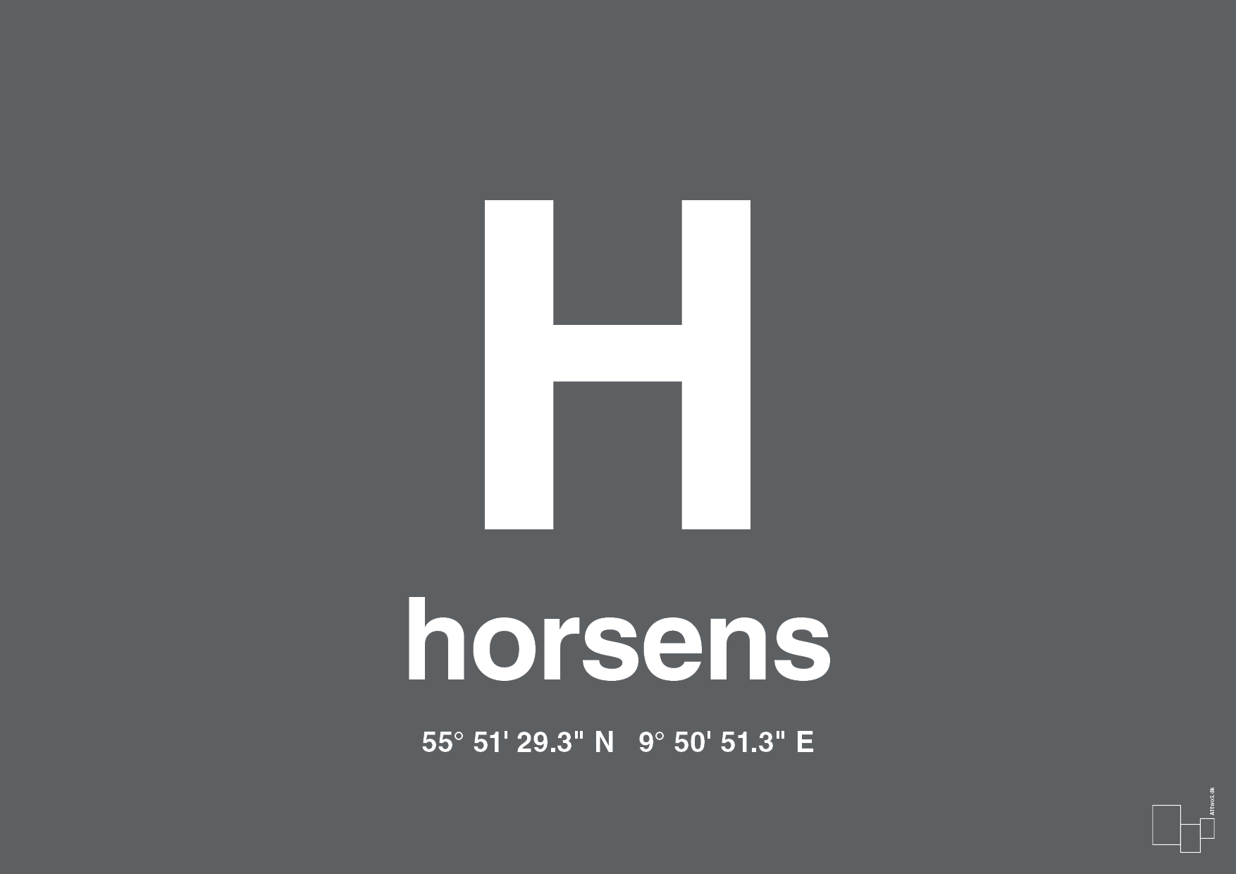 plakat: byplakat horsens med koordinater - graphic charcoal-Byer-A1two3