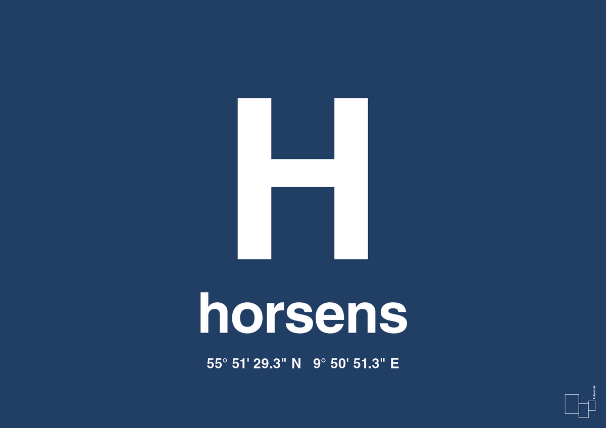 plakat: byplakat horsens med koordinater - lapis blue-Byer-A1two3