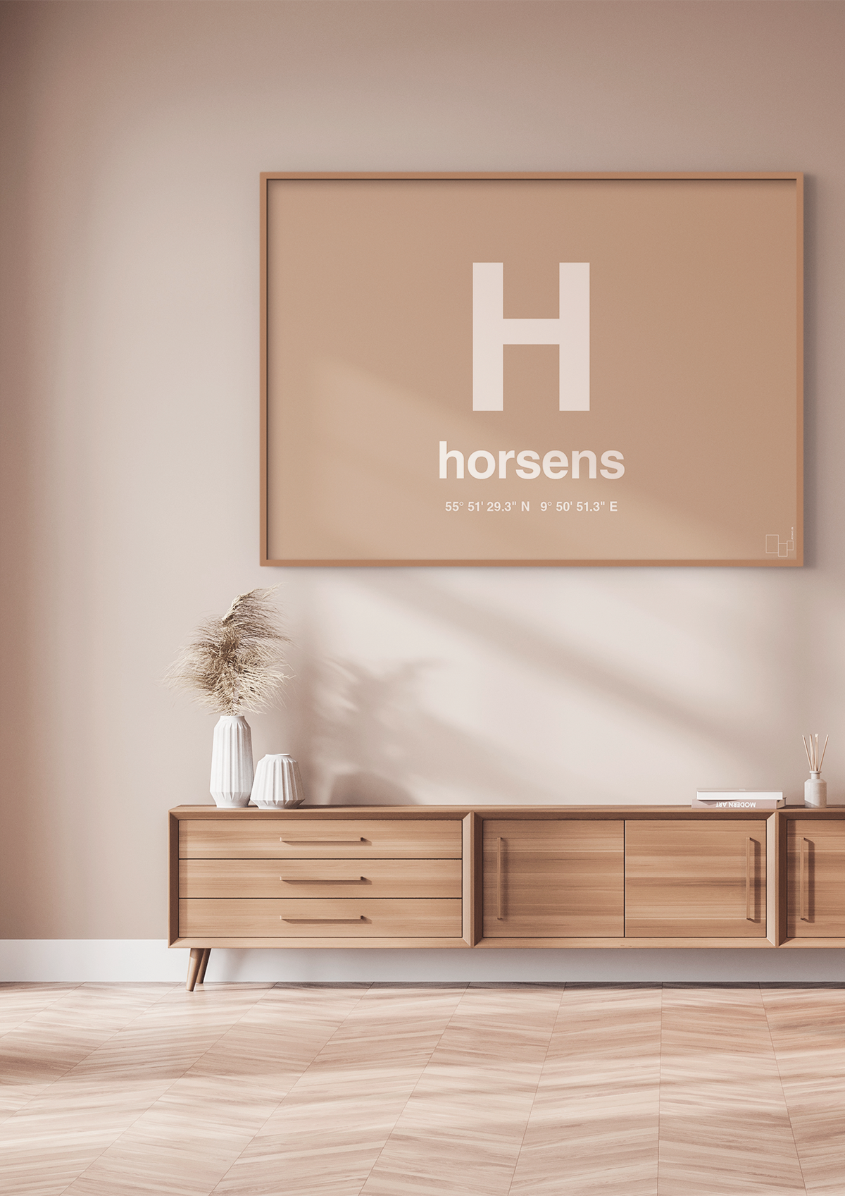 plakat: byplakat horsens med koordinater - dark brown-Byer-A1two3
