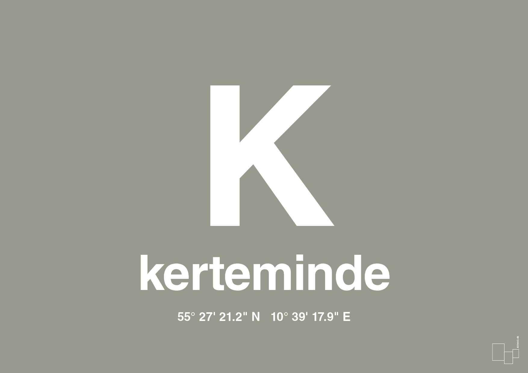 plakat: byplakat kerteminde med koordinater - battleship gray-Byer-A1two3