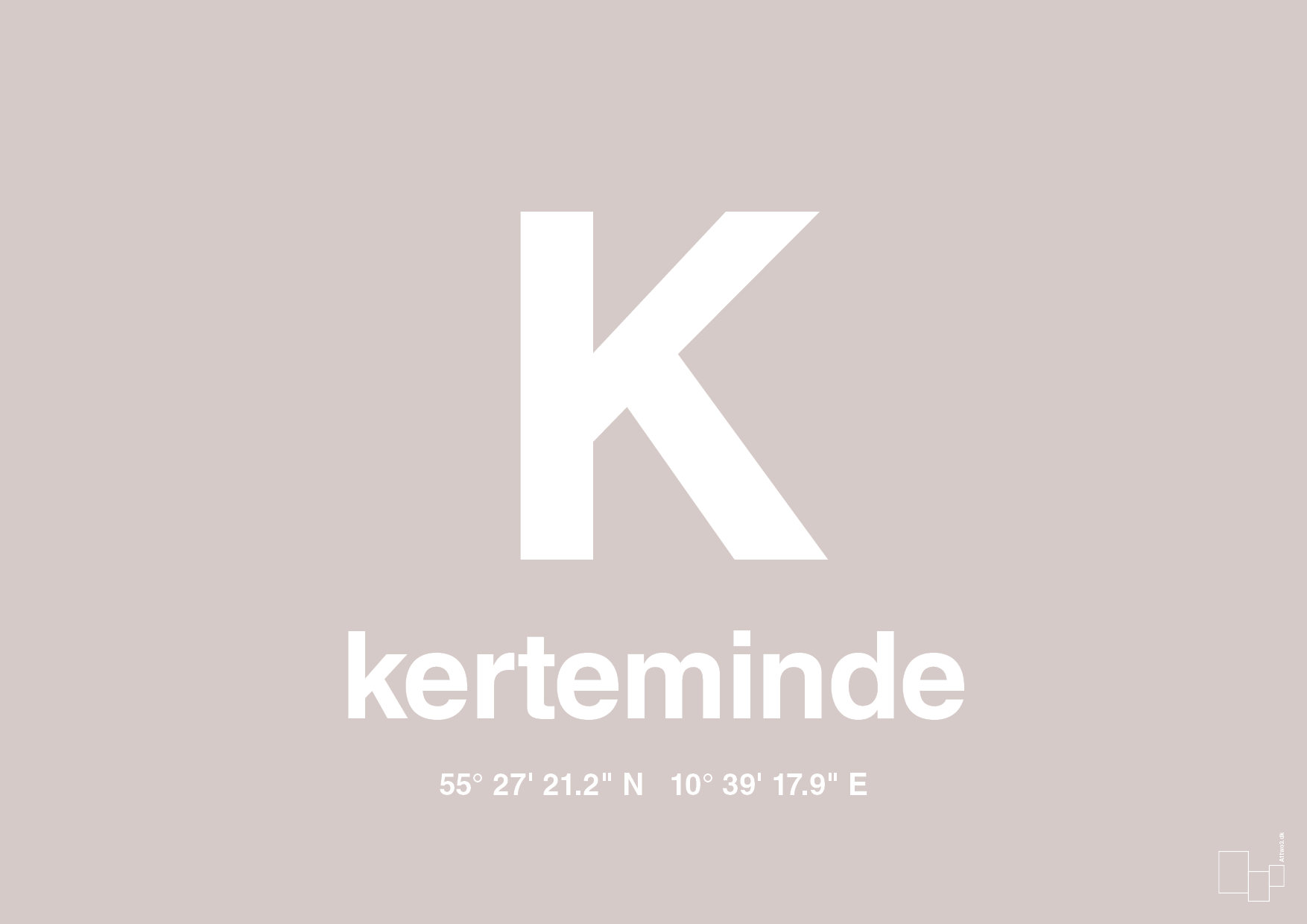 plakat: byplakat kerteminde med koordinater - broken beige-Byer-A1two3