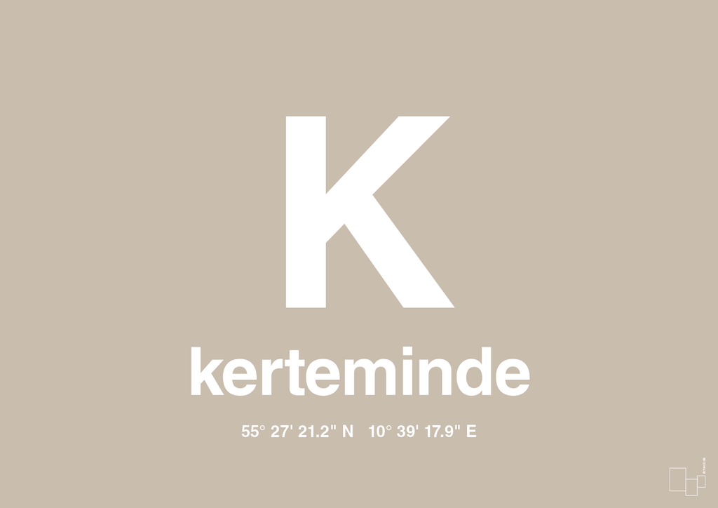 plakat: byplakat kerteminde med koordinater - creamy mushroom-Byer-A1two3