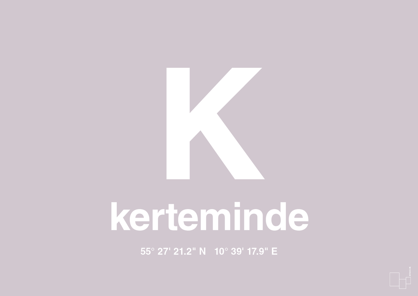 plakat: byplakat kerteminde med koordinater - dusty lilac-Byer-A1two3