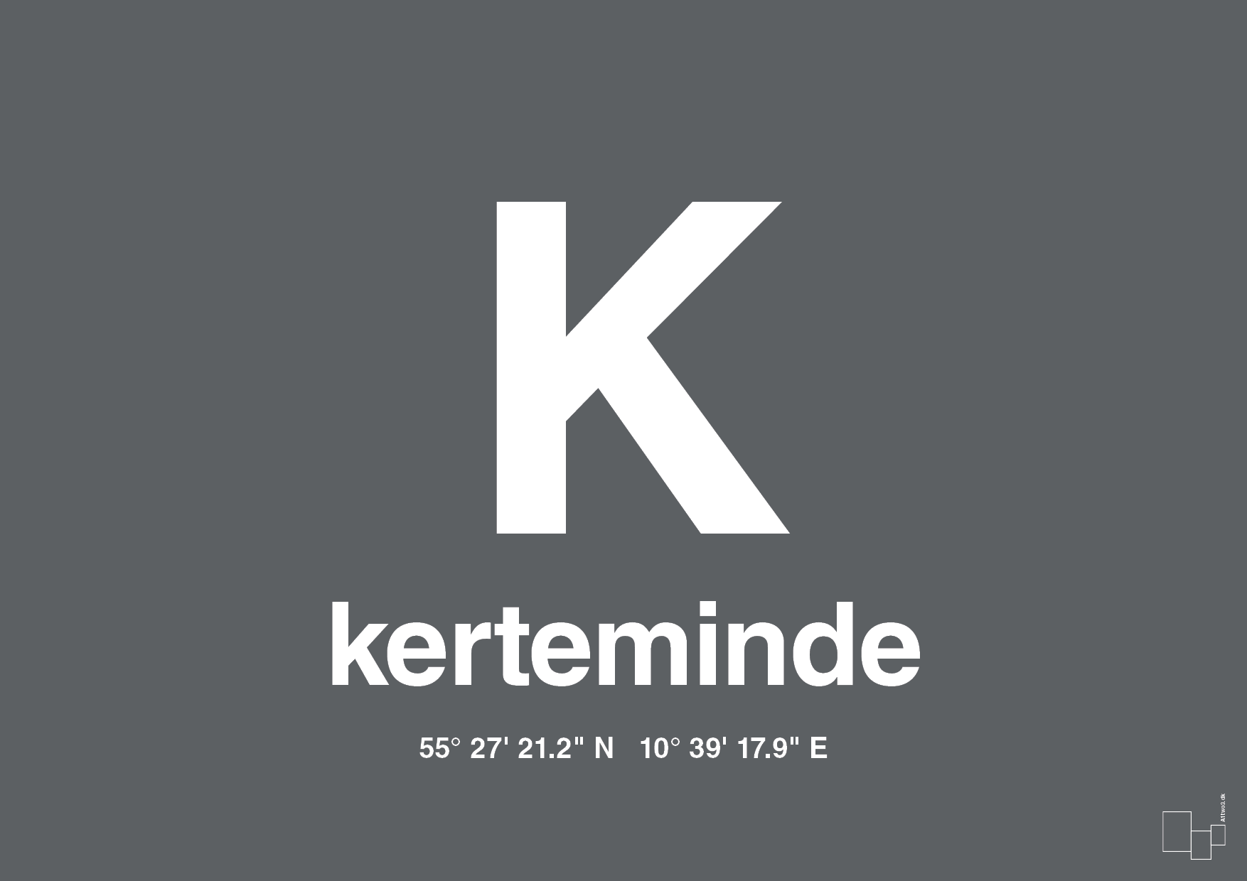 plakat: byplakat kerteminde med koordinater - graphic charcoal-Byer-A1two3