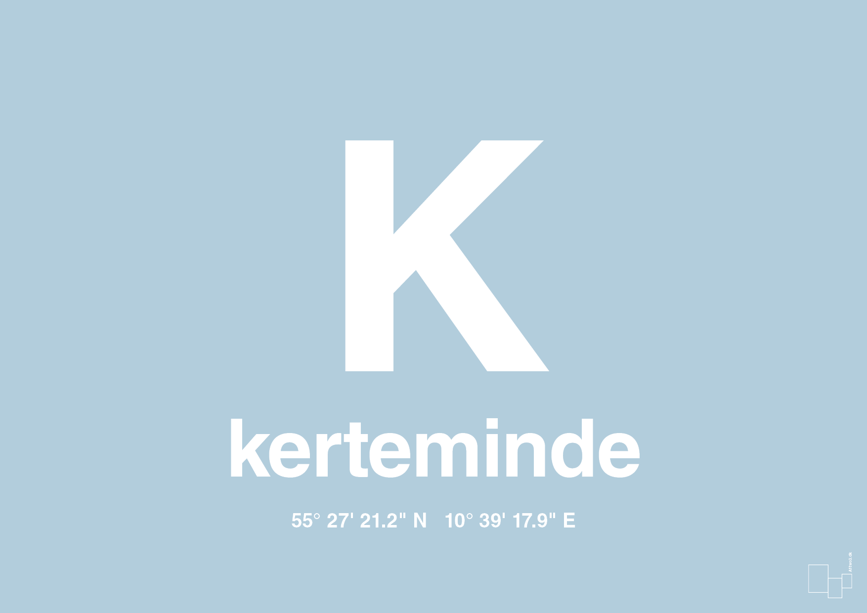 plakat: byplakat kerteminde med koordinater - heavenly blue-Byer-A1two3