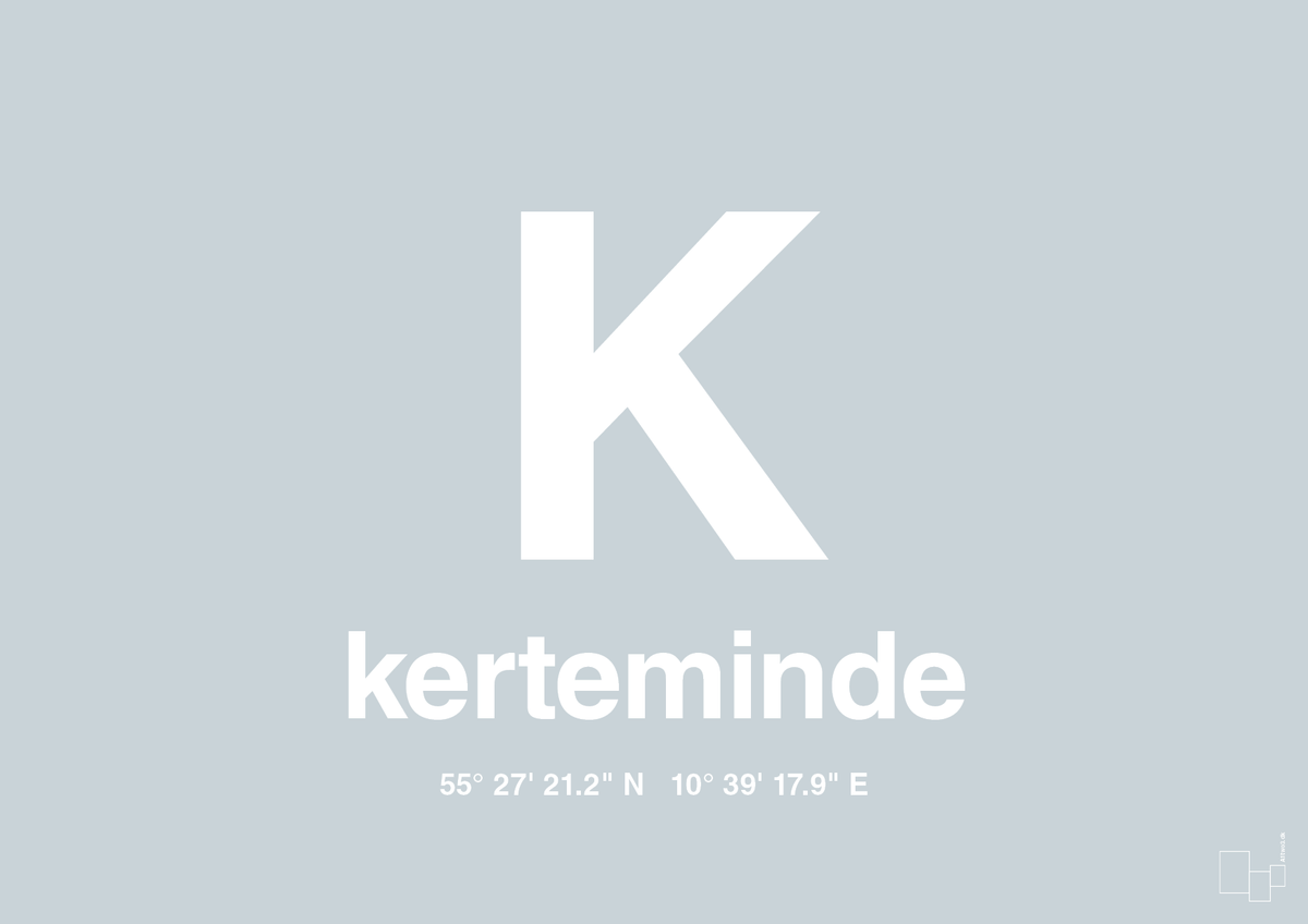 plakat: byplakat kerteminde med koordinater - light drizzle-Byer-A1two3