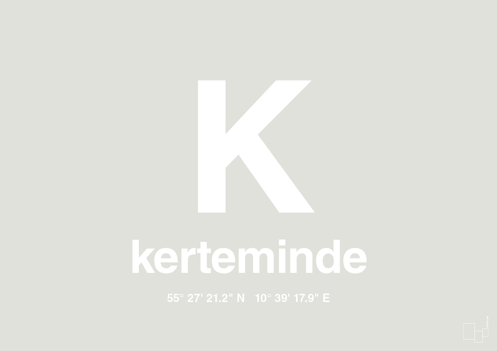 plakat: byplakat kerteminde med koordinater - painters white-Byer-A1two3