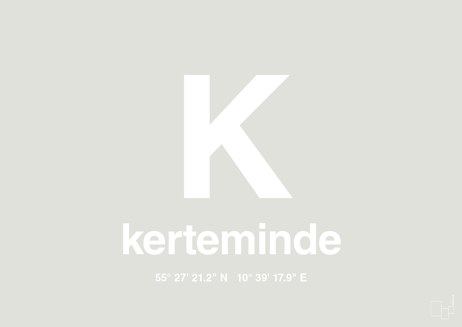 plakat: byplakat kerteminde med koordinater - painters white-Byer-A1two3