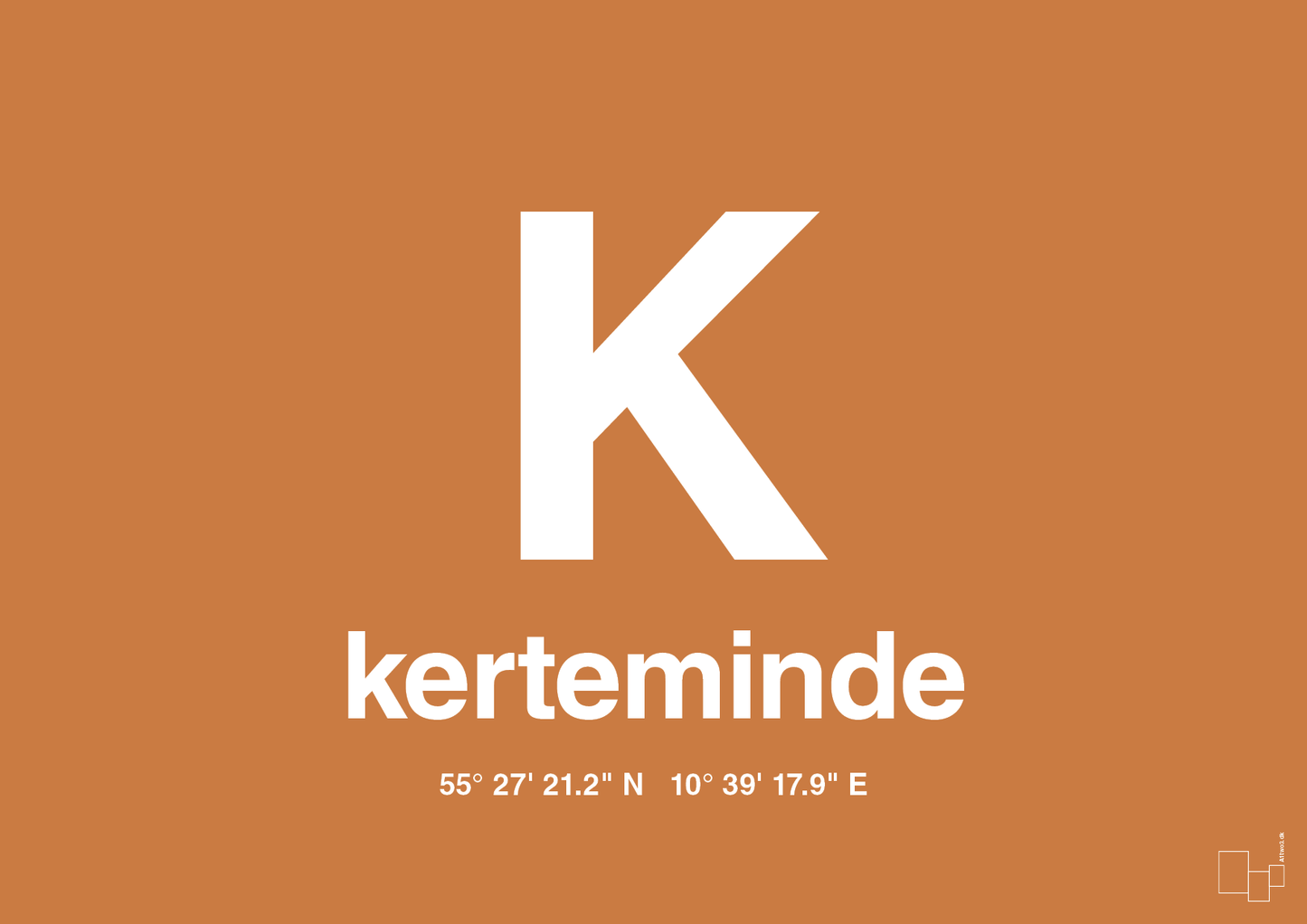 plakat: byplakat kerteminde med koordinater - rumba orange-Byer-A1two3