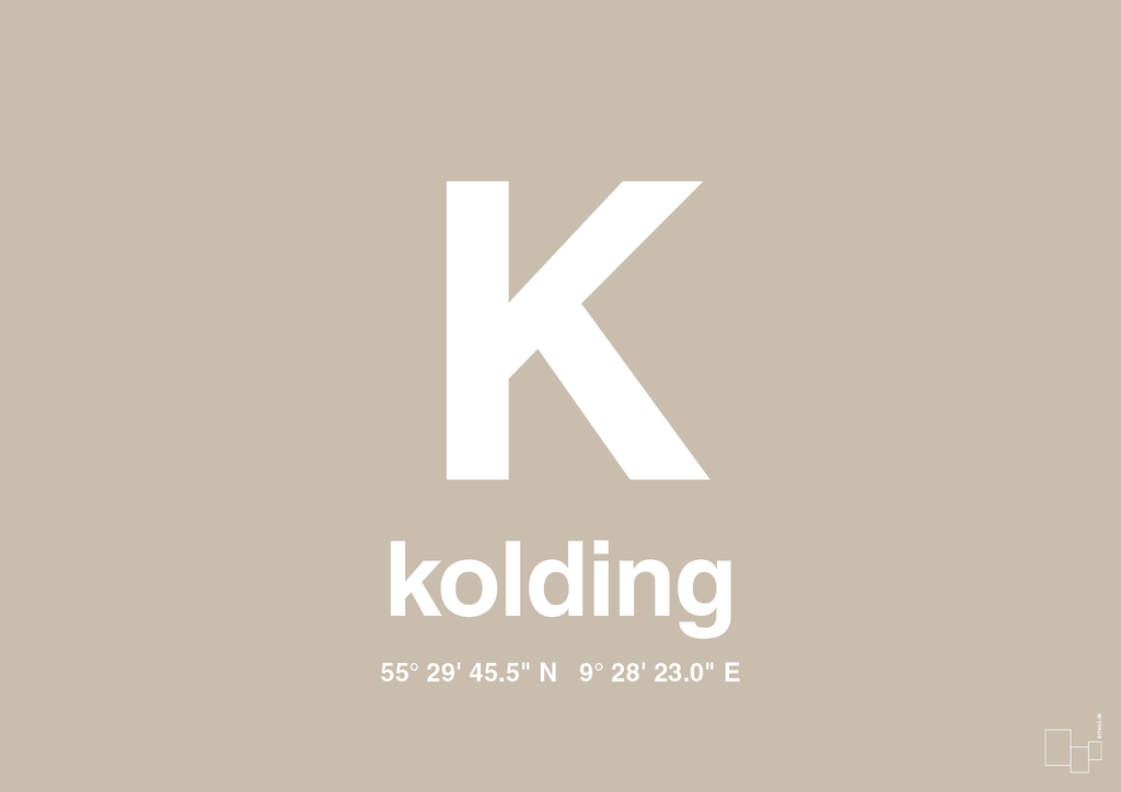 plakat: byplakat kolding med koordinater - creamy mushroom-Byer-A1two3