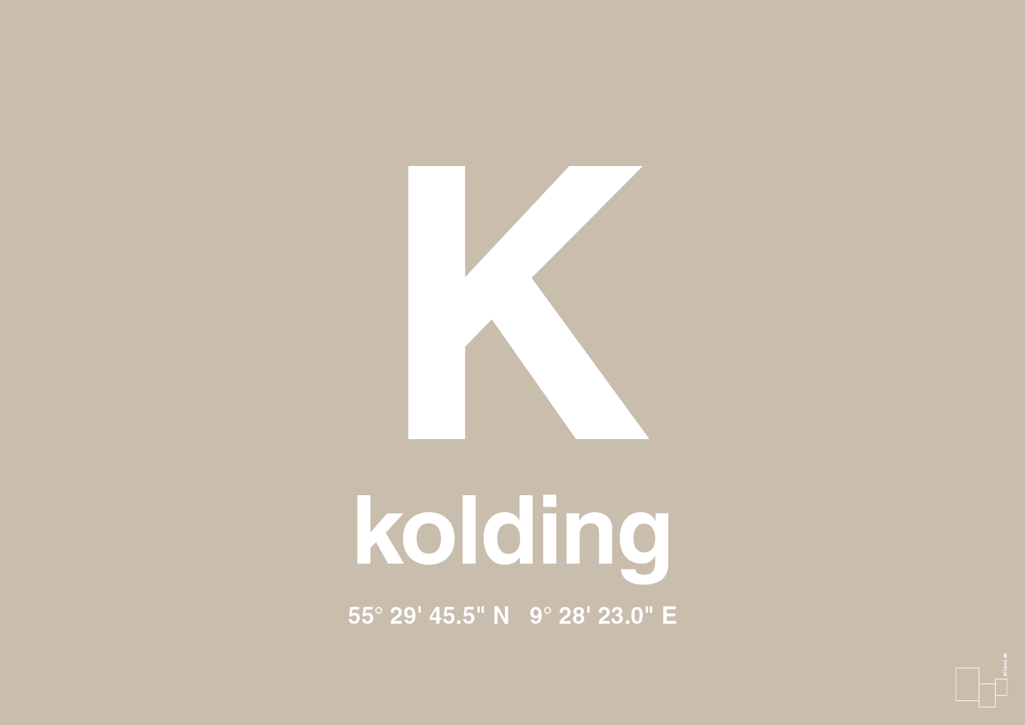 plakat: byplakat kolding med koordinater - creamy mushroom-Byer-A1two3