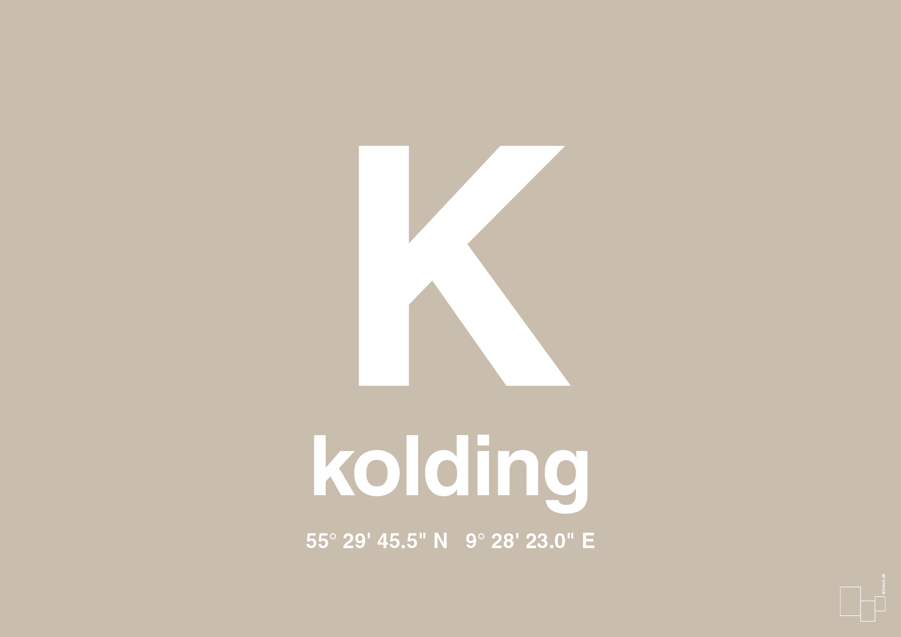 plakat: byplakat kolding med koordinater - creamy mushroom-Byer-A1two3