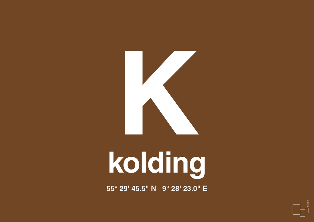 plakat: byplakat kolding med koordinater - dark brown-Byer-A1two3