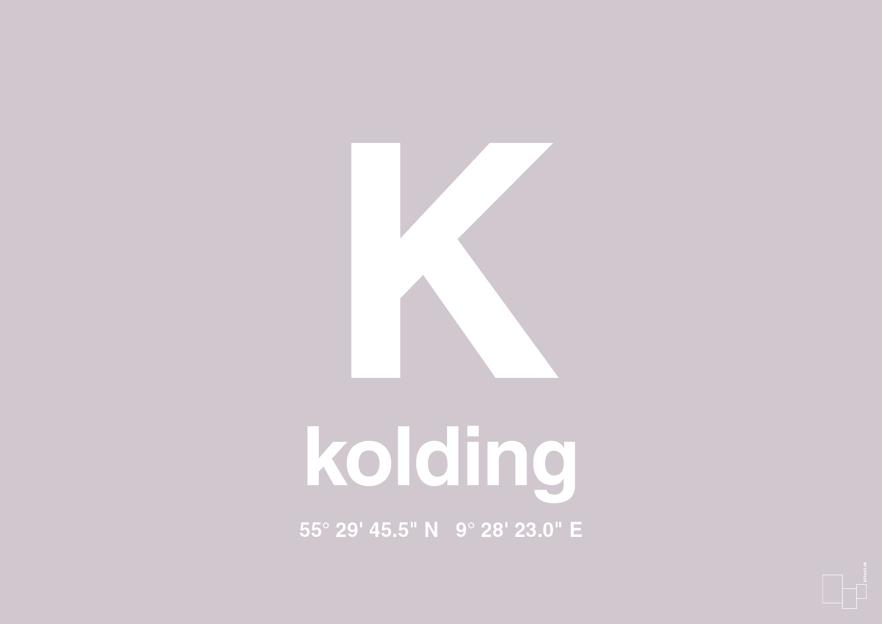 plakat: byplakat kolding med koordinater - dusty lilac-Byer-A1two3