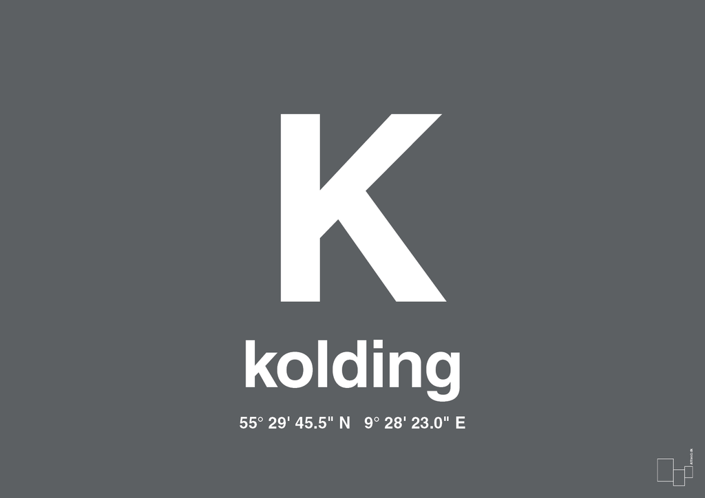 plakat: byplakat kolding med koordinater - graphic charcoal-Byer-A1two3