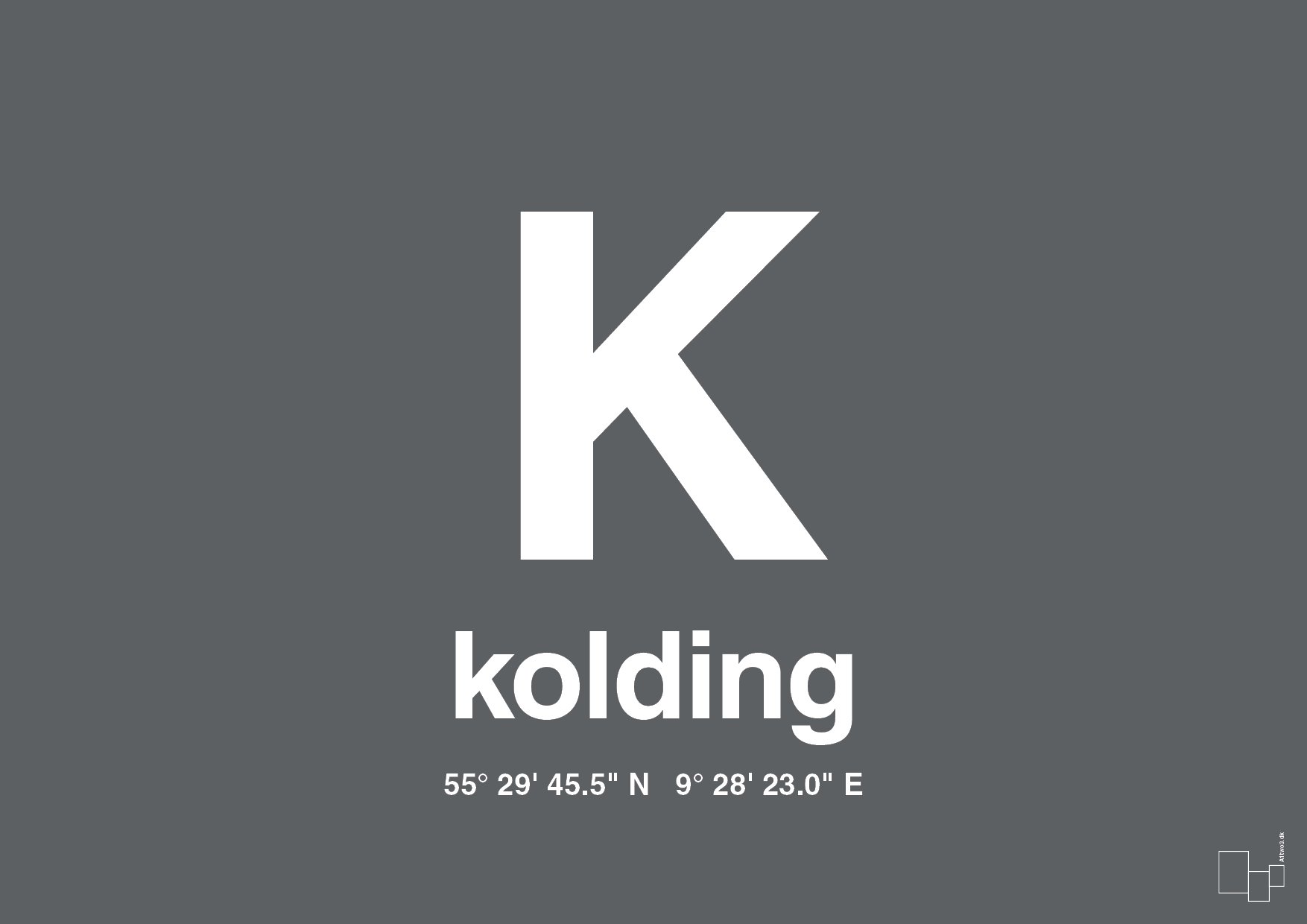 plakat: byplakat kolding med koordinater - graphic charcoal-Byer-A1two3
