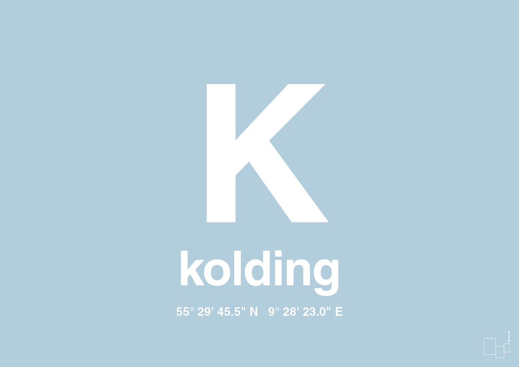 plakat: byplakat kolding med koordinater - heavenly blue-Byer-A1two3